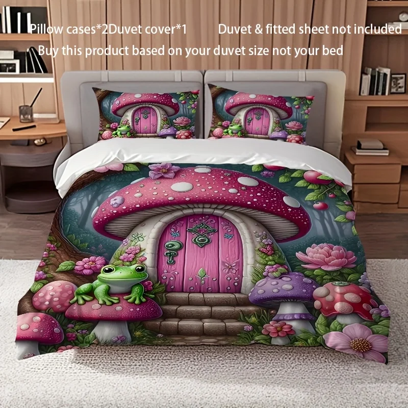 Anime Mushroom Bedding Set 3D Printing 2-3 Piece Set (No Core) Suitable for Bedroom Duvet Cover Set Gift Home Decor Textile