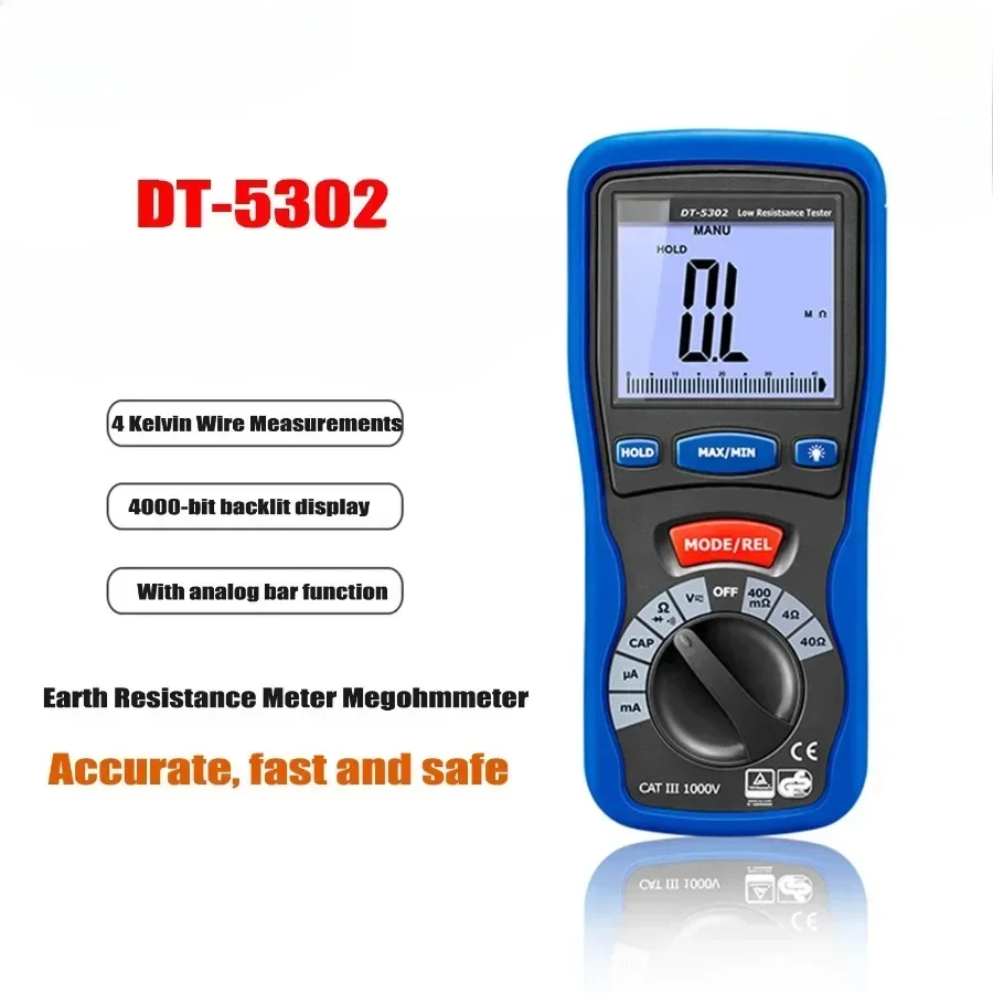 CEM DT-5302 Low Resistance Tester Professional Digital Grounding Resistance Tester Insulation Tester Four-Wire Milliohm Meter.