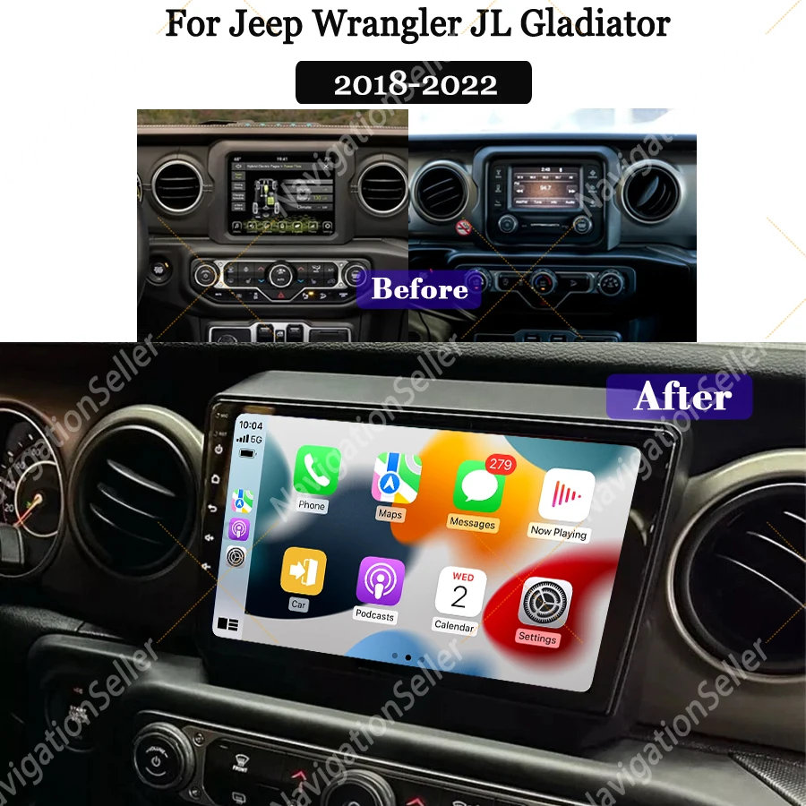 Android Screen Car Radio for Jeep Wrangler JL 2018-2023 Gladiator Wireless CarPlay Android Auto GPS Navigation Head Unit Stereo