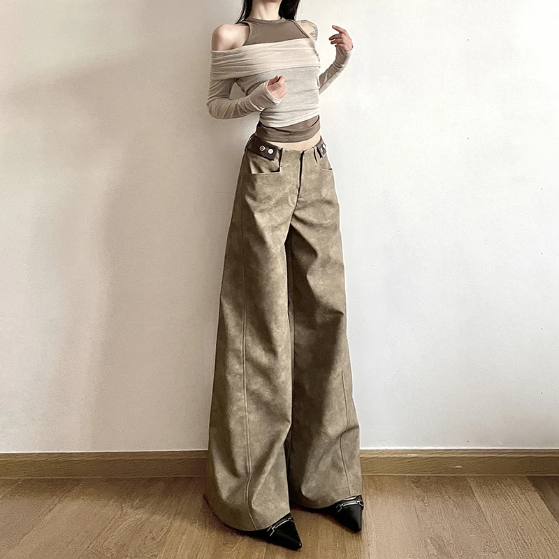 

Women's Khaki Baggy Cargo Pants Vintage Y2k Harajuku Aesthetic Streetwear Oversize Pants High Waist Wide Trousers 2000s Clothes