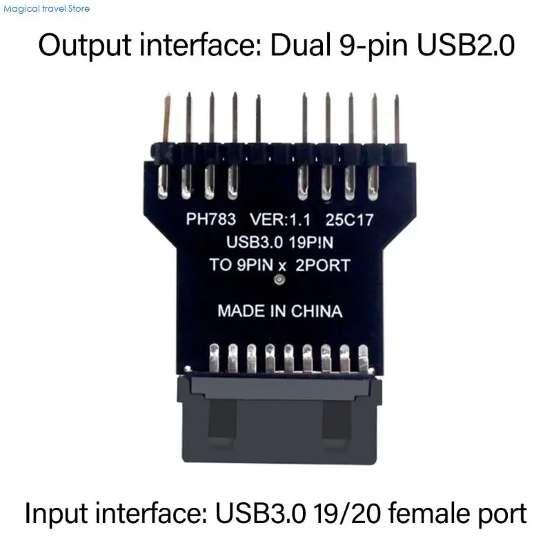 N2UB Double 9Pin USB2 Adapter From 19Pin Header Supports Color Lighting Fan Speed