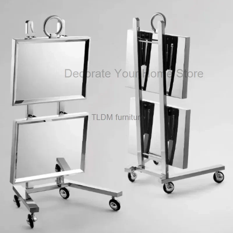 Stainless Steel Auxiliary Cart with Wheels Beauty Salon Dyeing Trolley Cart Folding Bar Car Barber Shop Double Layer Trolleys