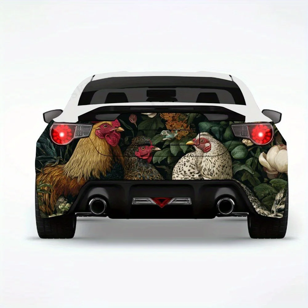 Roosters in Flower Field- Vinyl Decal for Car Rear, Waterproof Self-Adhesive Vinyl Stickers for Vehicle Tail andBumper, Decorati