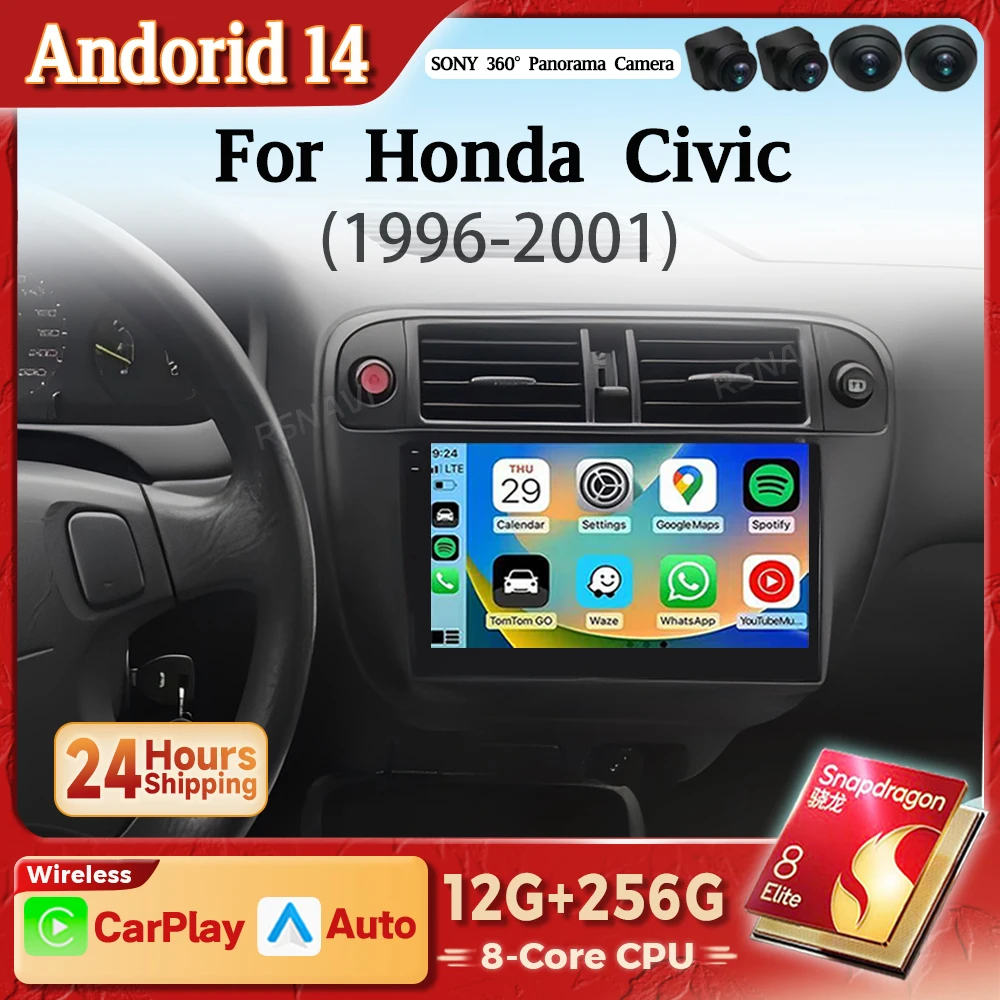 

Android 14 Carplay Auto 2K Screen Car Radio Multimedia Player For Honda Civic 1996 - 2001 WIFI+4G DSP Autoradio Stereo Head Unit