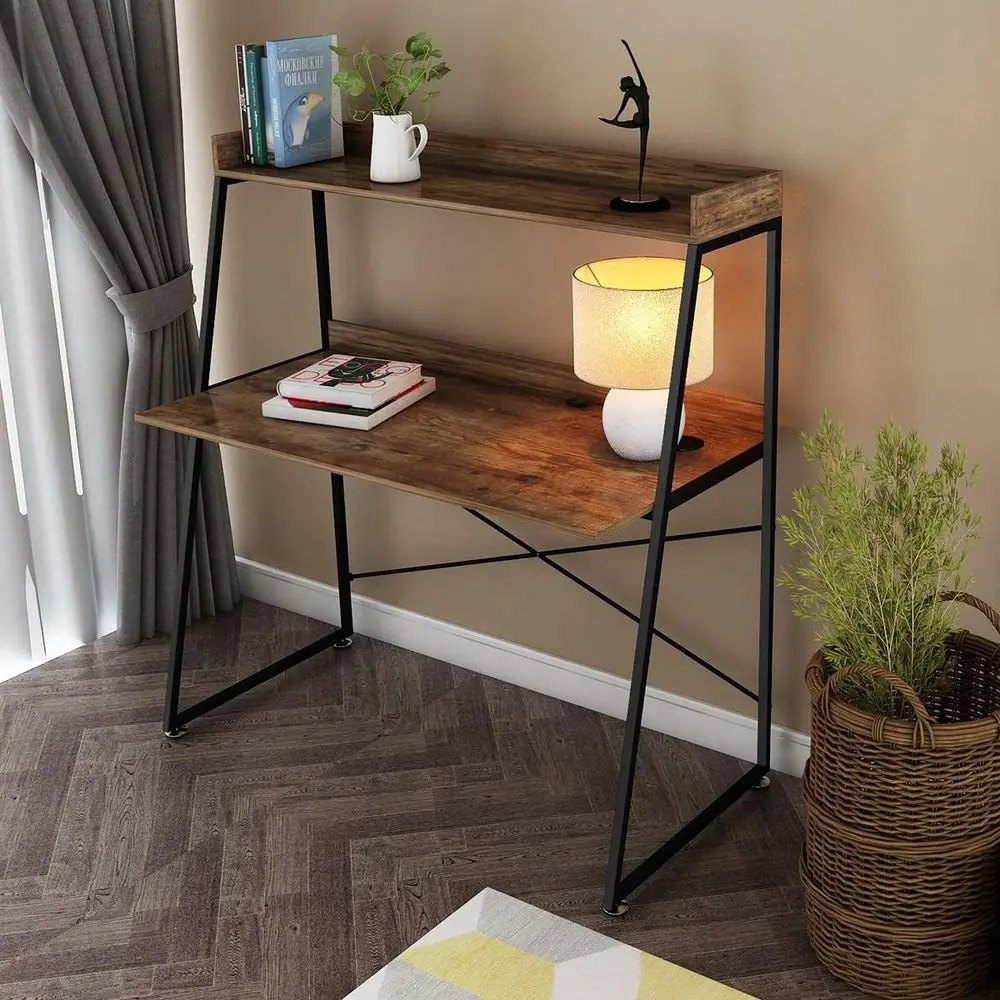 48 Inch Ladder Desk with Storage Shelves, 2-Tier Home Oice Students Study Writing PC Computer Gaming Table with Bookshel ern Wor