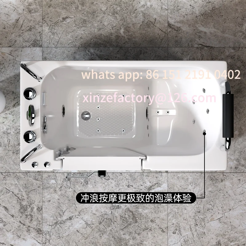 حوض استحمام خاص قابل للتخصيص، باب داخلي، حوض استحمام يمكن الوصول إليه، شقة صغيرة من الأكريليك، حوض استحمام مساعد