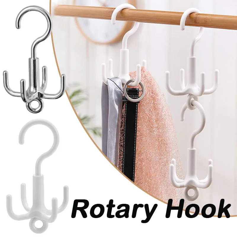 Rotatable Hook Plastic Multi-function Hanger Hooks Four Claw Combination Closet Clothes Storage Bracket Bathroom Towel Rack