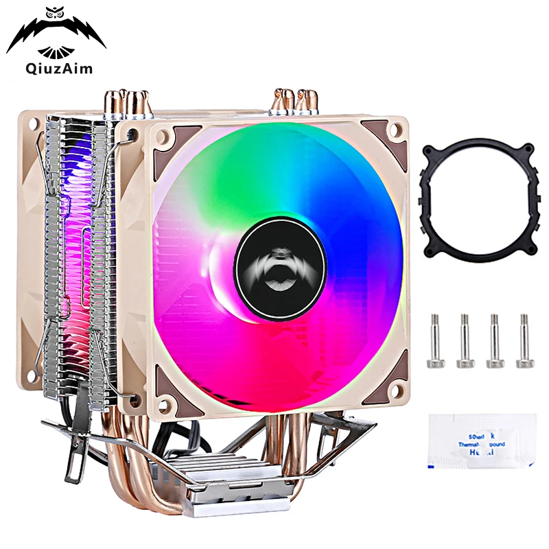 

QiuzAim PC AM3 AM4 AM5 Processor Cooler Air-cooled 90mm 4 Heat Pipe CPU Fan 4Pin/PWM Installing LGA2011 x79 x99 e5 2099 2066 AMD