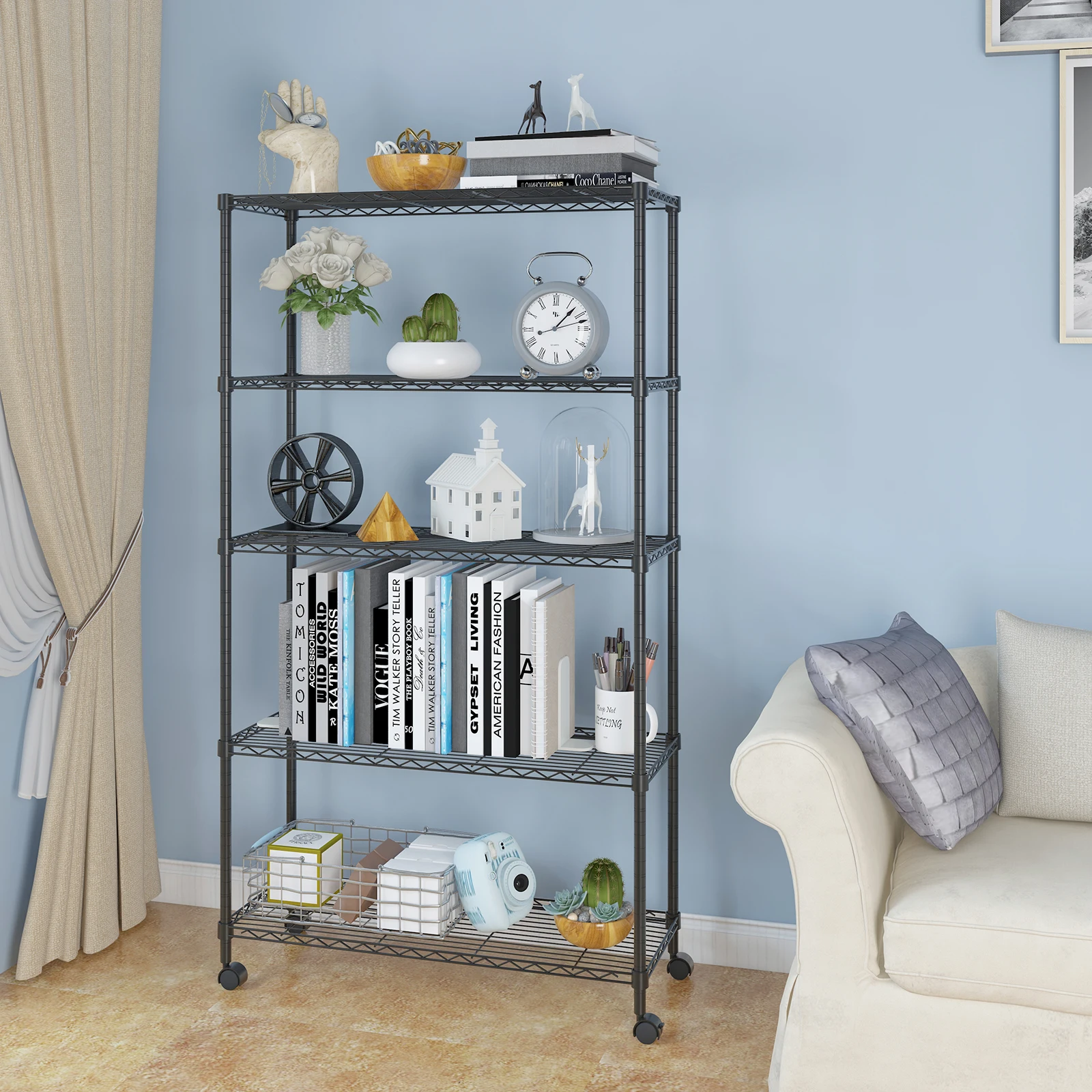 5-Layer Plastic Coated Iron Shelf with 1.5