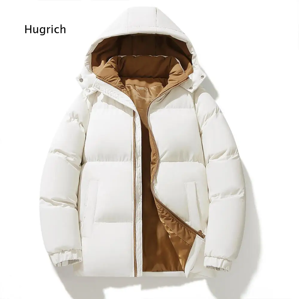 Men Casual Thick Warm Detachable Hood Padded Outerwear Full Zip Closure Elastic Cuffs Side Pockets For Outdoor Daily Use