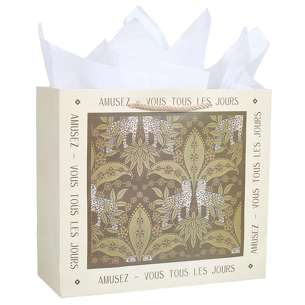 12 x 4.7 x 10.6 Inch Plant Party Bags Retro Paper Bags with Tissue Colorful French Leaves Handle Rectangle Heavy