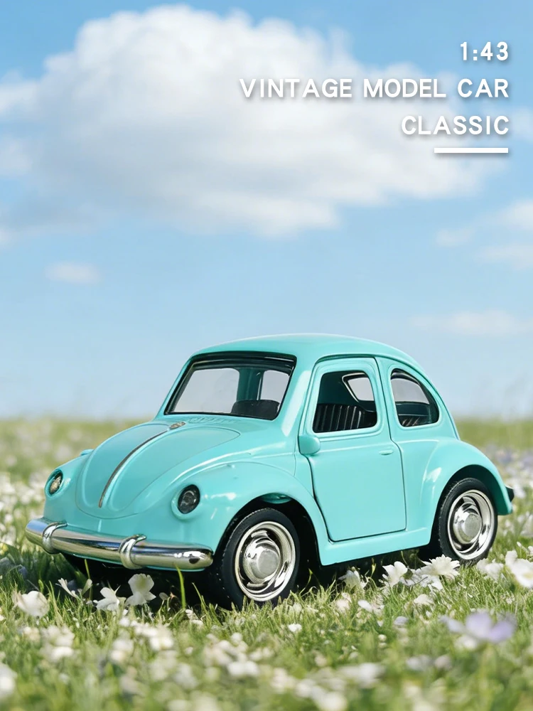 1:43 Legierung Druckguss Cartoon BEETLE Oldtimer-Modell Klassisches Rückzieh-Auto Miniaturfahrzeug-Replikat für Sammler und als Geschenk – Detail 1