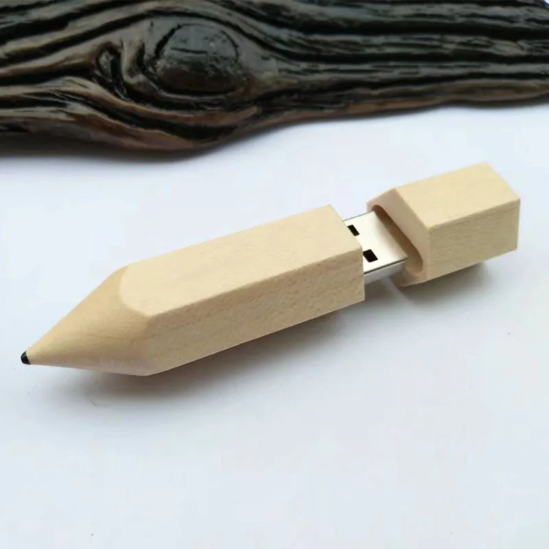 2023 New Free Custom Laser Engraving LOGO Maple Pencil Model USB2.0 Flash Drive 4GB 8GB 16GB 32GB 64GB 128GB Memory Stick