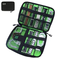 1pc Black Green Storage Bag Electronic Accessory Organizer Portable Usb Data Cable Charger Plug Travel Waterproof Organizer