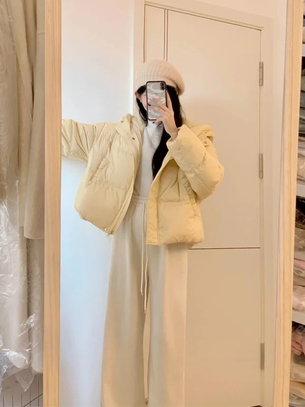 

Yellow Hooded Women's Cotton Jacket 2025 Winter Fashionable Versatile Warm High-End Feeling Korean Style Loose Fit Long Sleeve