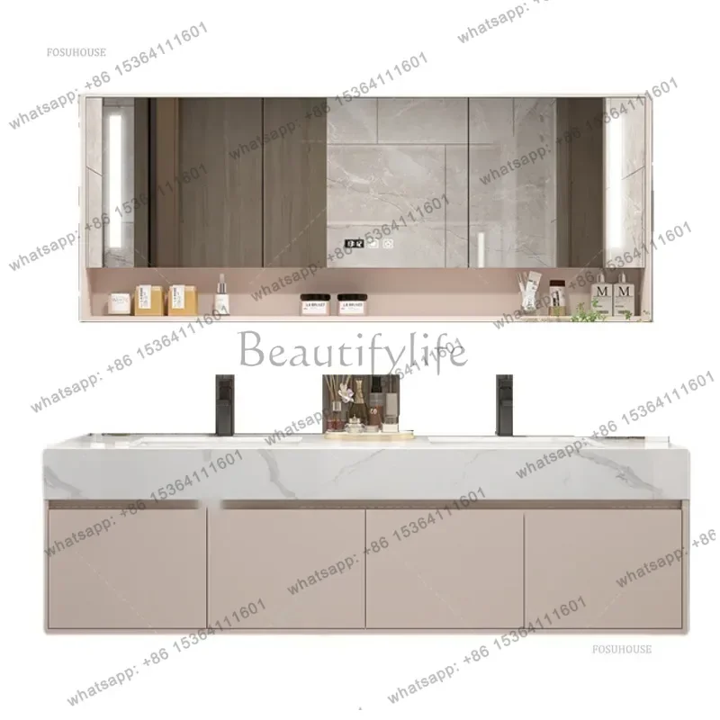 Modern Slate Double Basin Bathroom Mirror Cabinet Combination 120cm Luxury Double Washbasin Storage Cabinets Home Furniture F f