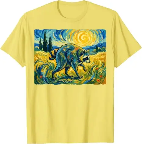 Van Gogh Jimothy Raccoon Animal Graphic Artwork T-Shirt Y2k Art Graphic Apparel Einzigartiges Neuheitsgeschenk Baumwolle Streetwear Kleidung – Detail 12