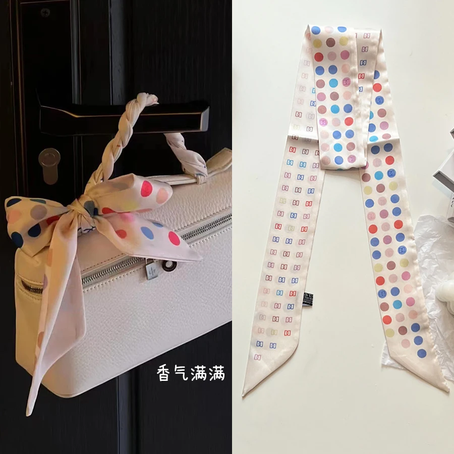 

Bright Dots 120CM Women Narrow Thin Scarf Horse Print Long Ribbon Handle Bag Multi-Function Decorative Neckerchief Hair Tie Band