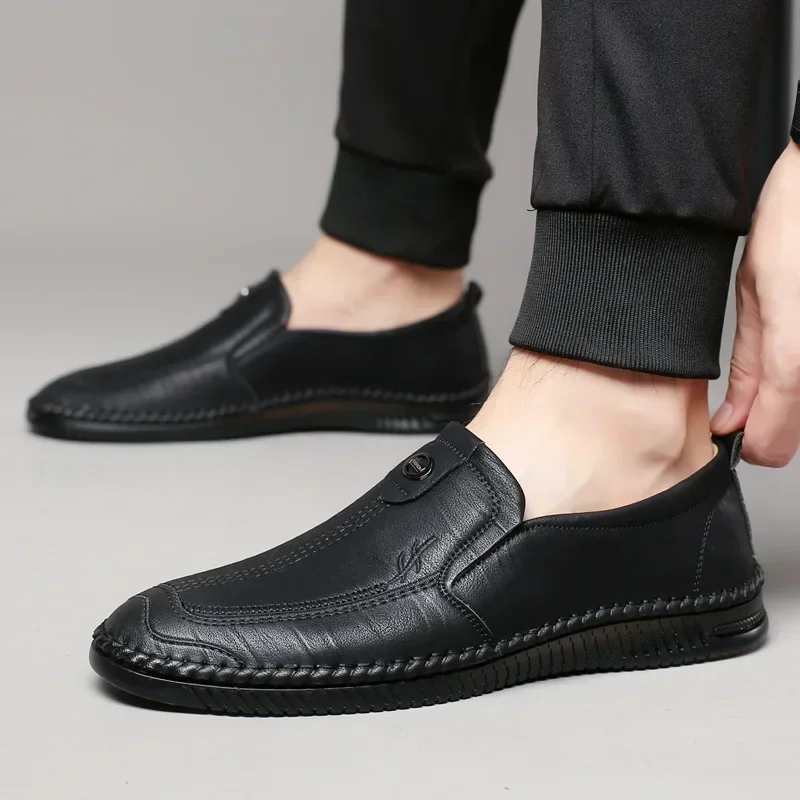 High Quality Leather Shoes for Men 2024 Summer Adult Moccasins Soft Comfortable Slip on Walking Shoes Brand Men\'s Driving Shoes