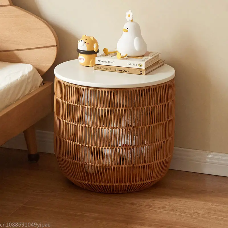 

Imitation Rattan Nightstand Storage Basket Balcony Living Room Side Table Environmental Protection Furniture
