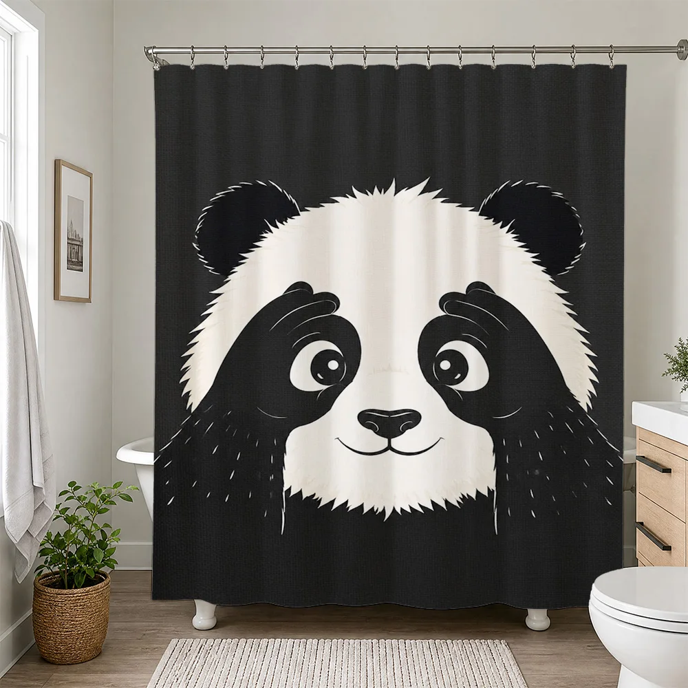 Cute Panda Face Shower Curtain Bathroom Decor Novelty Animal Print Waterproof Curtain for Kids and Adults