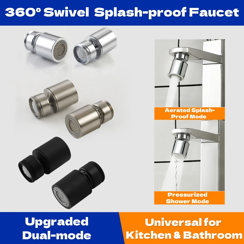 

SKOWLL 360° Rotatable Splash Filter Faucet Sprayer Head Flexible Faucet Bathroom Kitchen Basin Sink Tap Extender Adapter Dual Mo