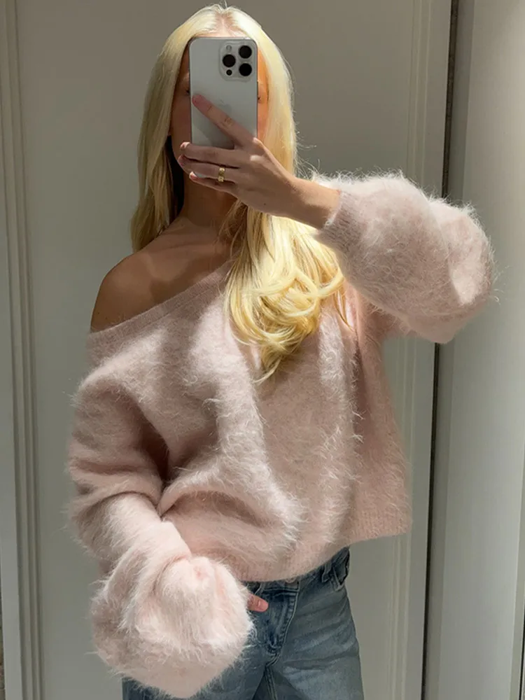 رسالة تقسم سستة محبوك سترة المرأة عادية المرقعة فضفاضة تناسب سترة ذات عنق دائرى 2025 الإناث Y2k ملابس الخريف جديد #4