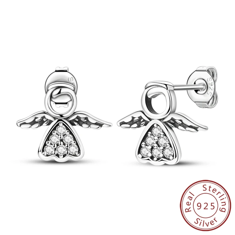 

Vintage 100% 925 Sterling Silver Sparkling Angel Stud Earrings For Girl Lovely Jewelry Accessories Gifts