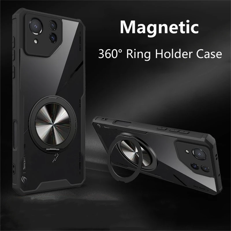 Capa magnética para ASUS ROG Phone 8 Pro Case 360 °   Suporte de anel giratório capa traseira para ROG 8 Phone8 8Pro concha transparente