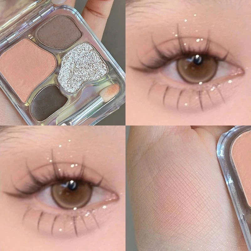 Sombra de ojos ligera coreana, cuatro placas, brillo mate, diamante, maquillaje de ojos mate de larga duración, Cosméticos japoneses