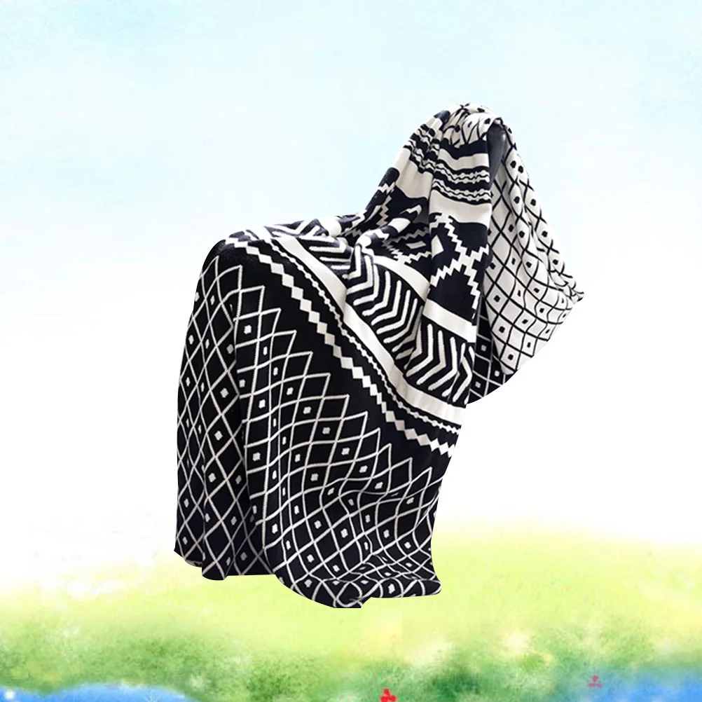 

1pc Geometric Knitted Blanket Bohemian Style Super Soft Warm Throw For Sofa Bed Plane All Season Machine Washable Pile Resistant