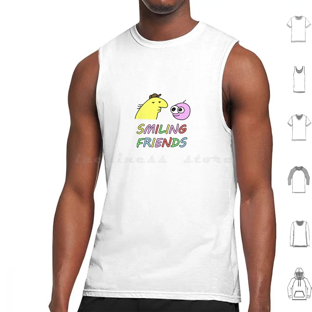 Smiling Friends Pim And Charlie Sticker Tank Tops Print Cotton Smiling Friends Pim Charlie Adult Swim Animated Shows