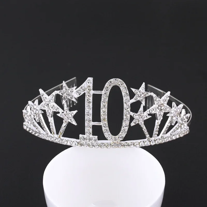 Silver Birthday Tiara Crown Headband for Women Girl Happy 13th 16th 18th 20th 21st 30th 40th 50th 60th Birthday Party Decoration