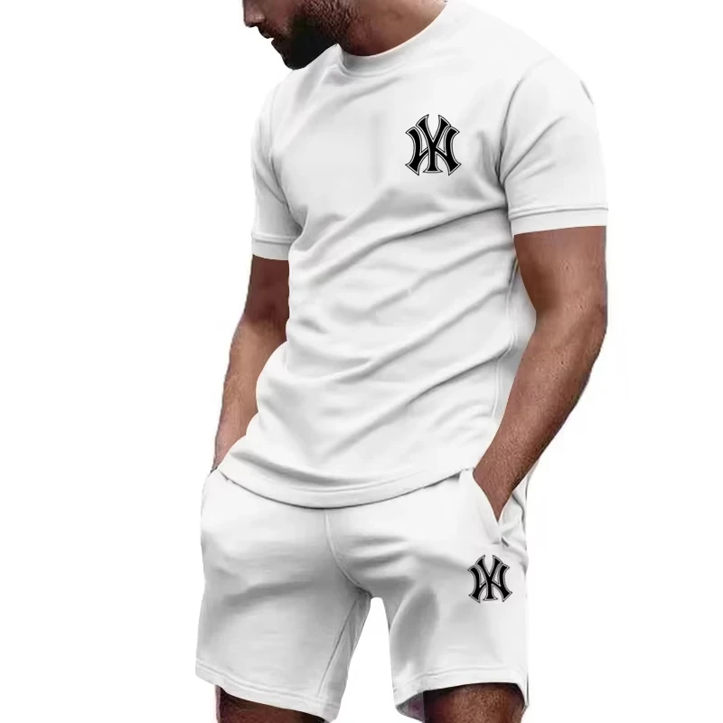 New hot selling 2026 men's two-piece sportswear short sleeved T-shirt and pants set running and fitness sportswear summer - Image 3