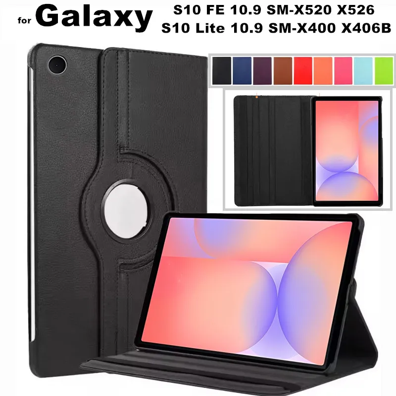 360 Degree Rotating Case for Samsung Galaxy S10 Lite 10.9 X400 X406B PU Leather Tablet Cover S10 FE 10.9 X520 X526 Stand Holder