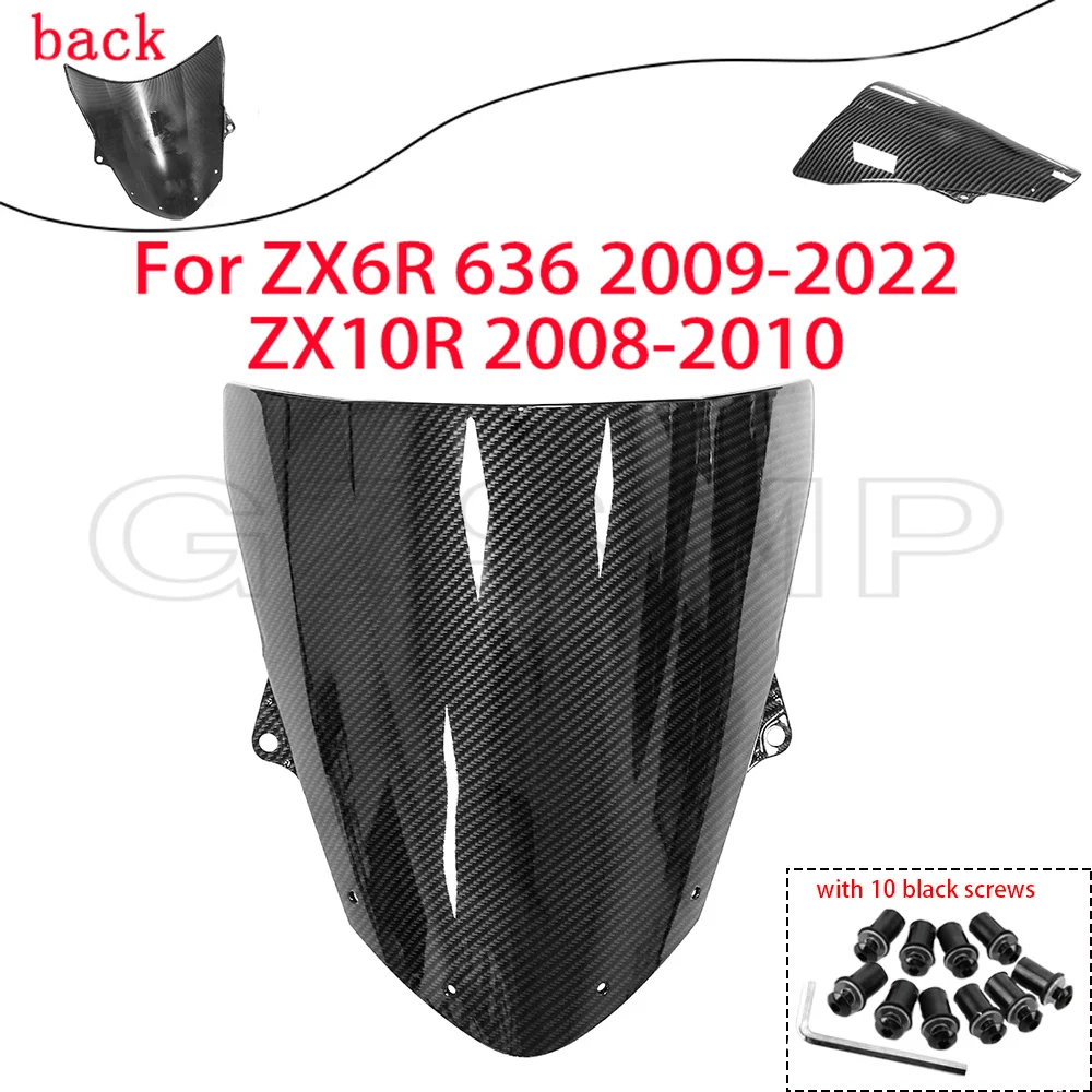 

Fit for Kawasaki ZX6R 636 2009-2022 ZX10R 2008-2010 Carbon Fiber Pattern Motorcycle Windshield WindScreen ZX-6R ZX-10R