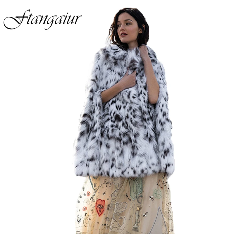 Ftangaiur Winter US Imports Of Pure White Lynx Cat Bobcats LYNX  Natural Fur Cloak Coats Women Medium Real LYNX Fur Coats