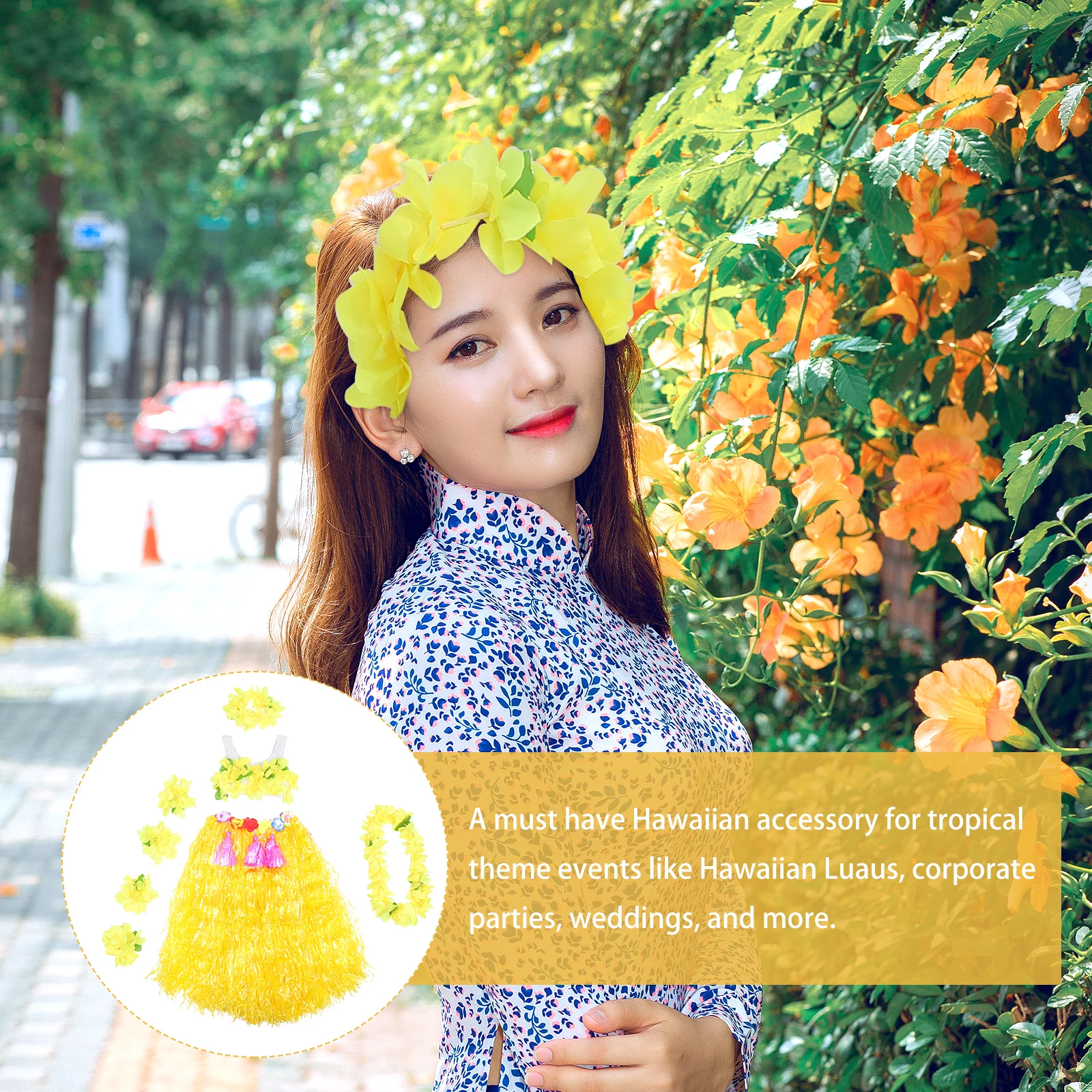 6 Pcs Dance Costume Girls Luau Outfit Grass Skirt Hawaiian Hair Wreath Party Wristbands Costumes Skirts Dress Child