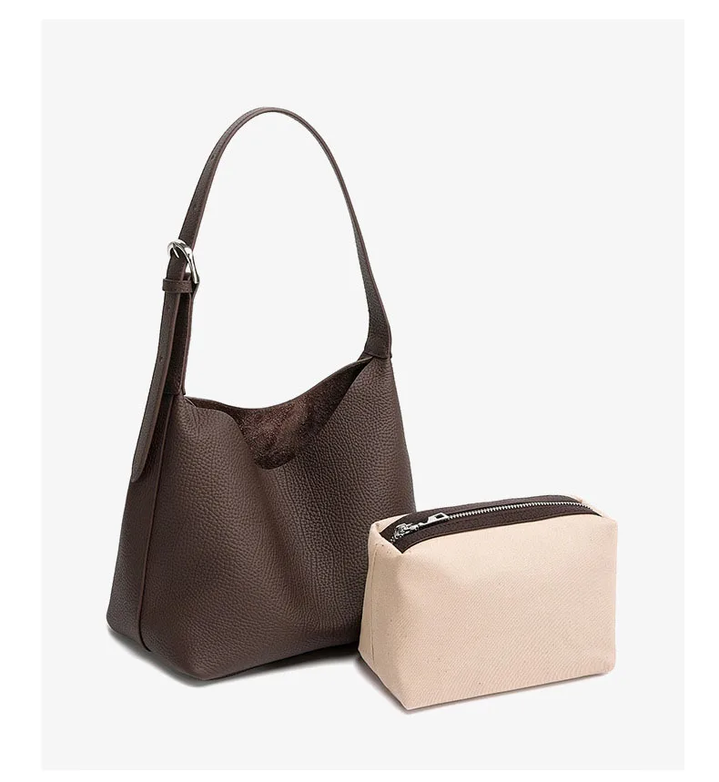 High-quality leather bucket bag large capacity suitable commuting shoulder cross-body bag top-grade cowhide leather bag