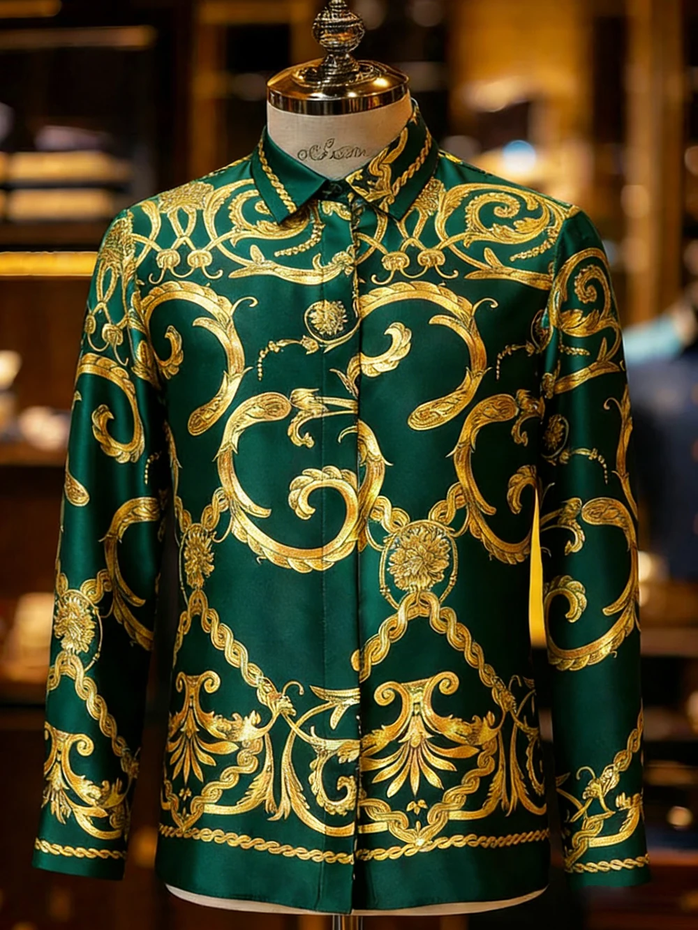 Men's Fashion Light Luxury Long Sleeve Shirt Baroque Vine High Definition Printed White Shirt Hawaiian Vacation Designer Shirt