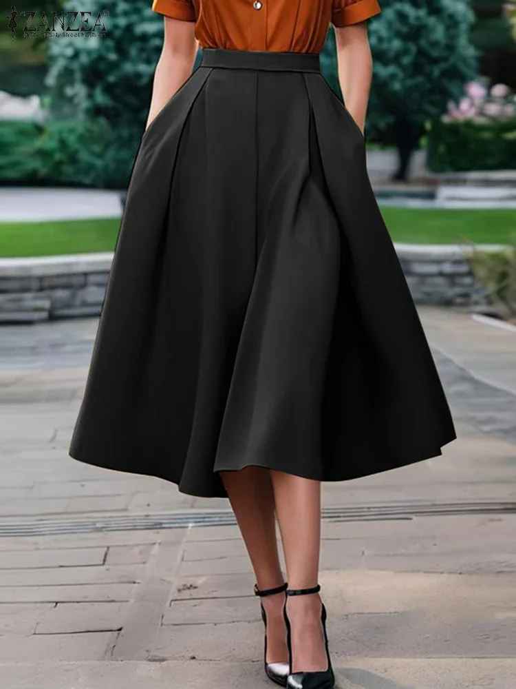 2025 ZANZEA mode femmes été taille haute travail OL jupes solide jupe Midi élégant fête Faldas Saia mode a-ligne Jupes Robe