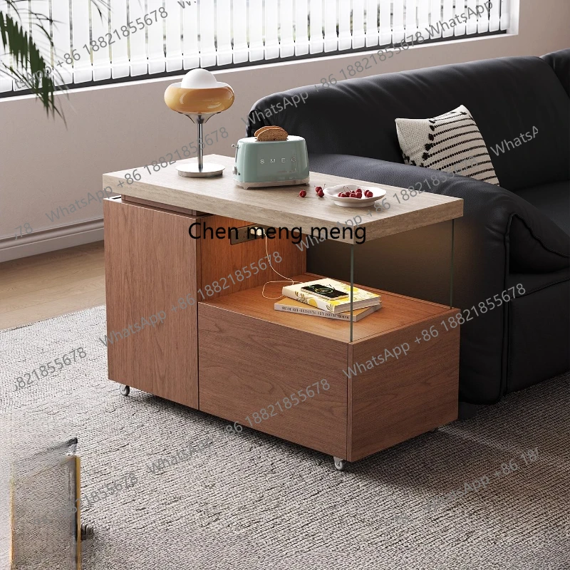 

Vintage Style Solid Wood Side Table Movable Storage Corner Table Living Room Sofa Side Cabinet