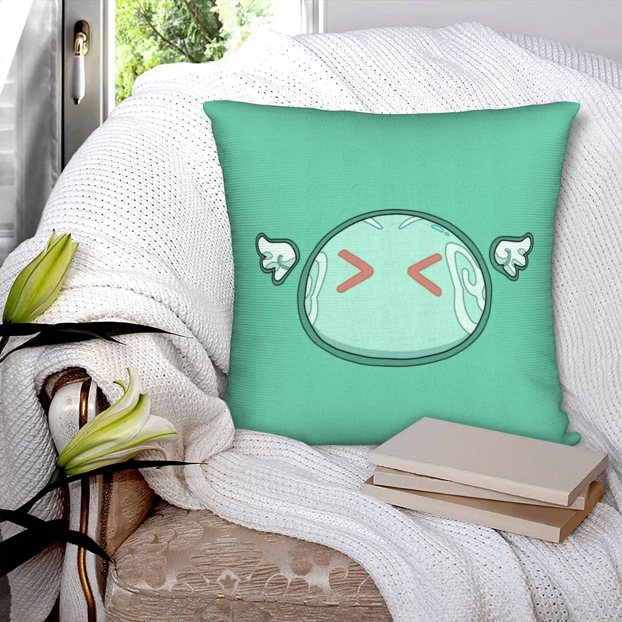 Nordic Style Genshin Impact Anemo Slime Cushion Covers 40x40cm Polyester Anime Game for Sofa Square Pillowcase Home Decorative
