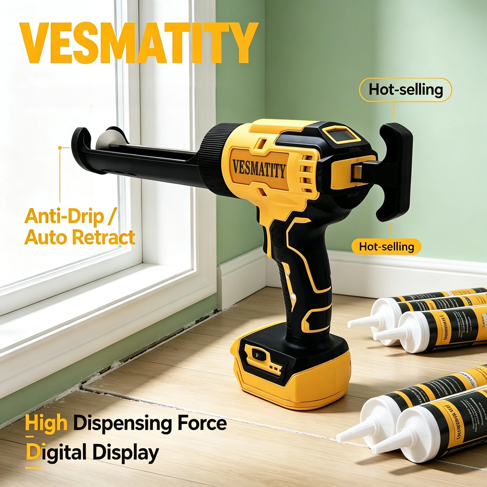 Cordless Caulking Gun Electric 6 Speed Adjustable Sealant Glue Tool for Glass Windows Doors Adhesive for Dewalt 18V 20V Battery
