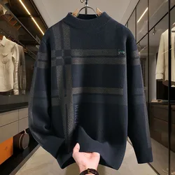 2024 New Autumn Winter High End Mink Cashmere Sweater Men Fashion Slim Fit Pullover Korean Soft Handsome Striped Sweaters Jumper