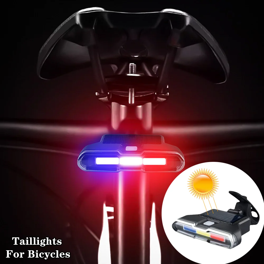 

Bicycle Tail Light USB Rechargeable Bike Taillight Solar Power Long Endurance Cycling Rear Lamp Waterproof Warning Flashlight
