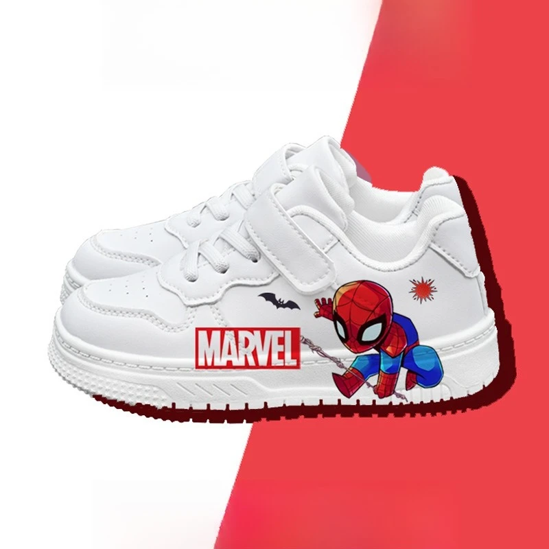 Baskets blanches à enfiler Marvel Spider-Man, chaussures décontractées à semelle souple et fermeture