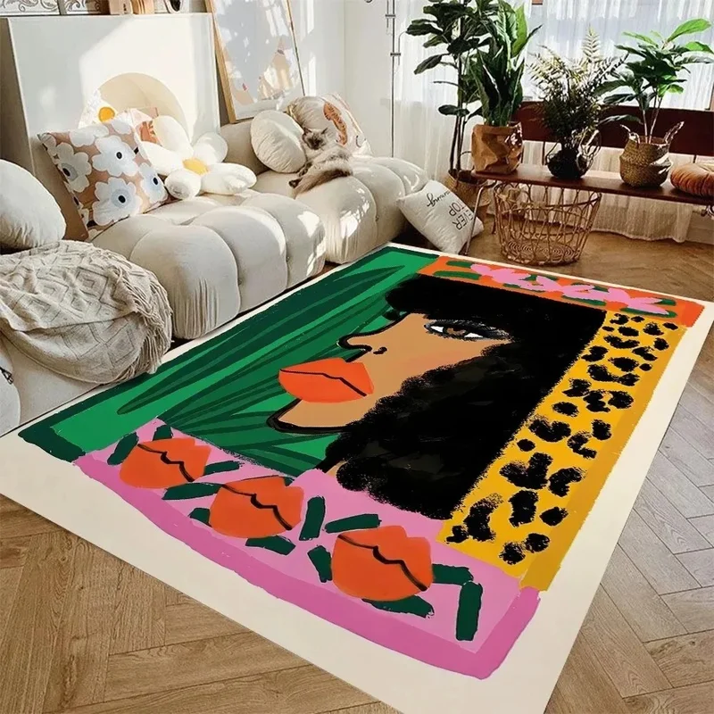 VIKAMA Abstract Green Art Style Regional Carpet Bohemian Plant Leopard Print Floor Mat Anti Slip And Absorbent Home Decoration