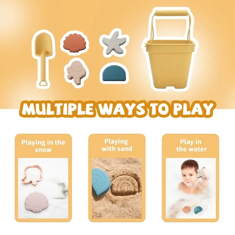 6PCS Silicone Children Beach Baby Toys Bucket Children Beach Silica Gel Bucket Water Sand Play Game Toys for Children Water Game