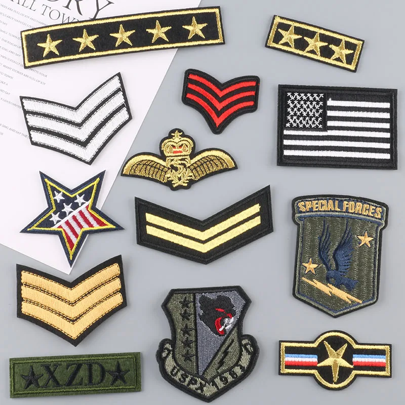 High-q 13pc Tactical Rank Embroidery Patches Emblems for Clothes Badge Eagle Star Stickers Iron on Clothing Appliques Stripes